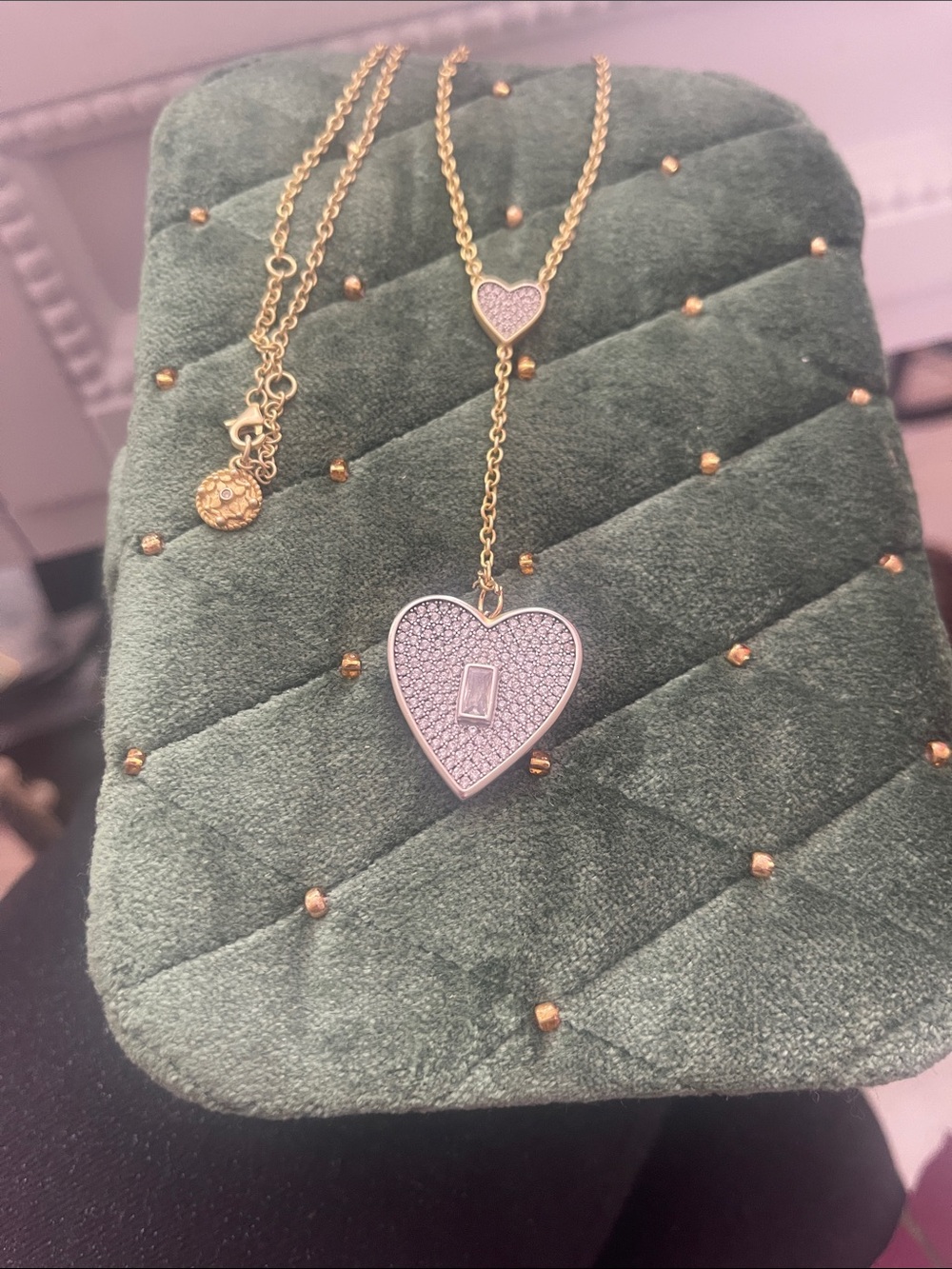 Gold Heart Pendant Necklace with Crystal Accent - Women's Jewelry